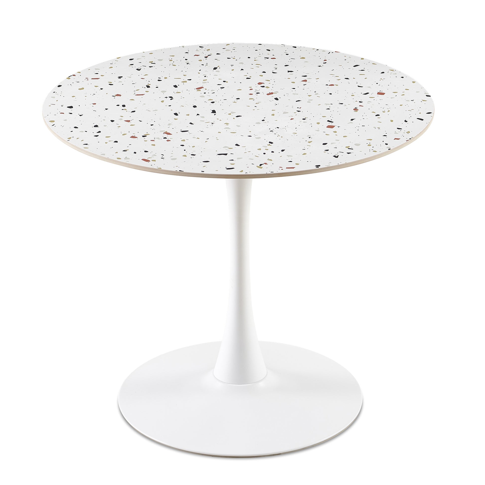 Mid-Century White Stone Round Dining Table for Dining Room