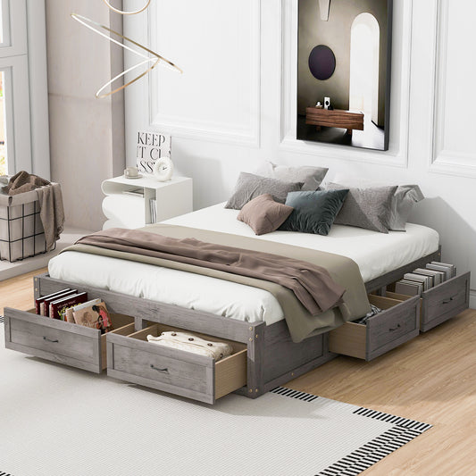 Nivara Queen Size Platform Bed with 6 Storage Drawers,Antique Gray