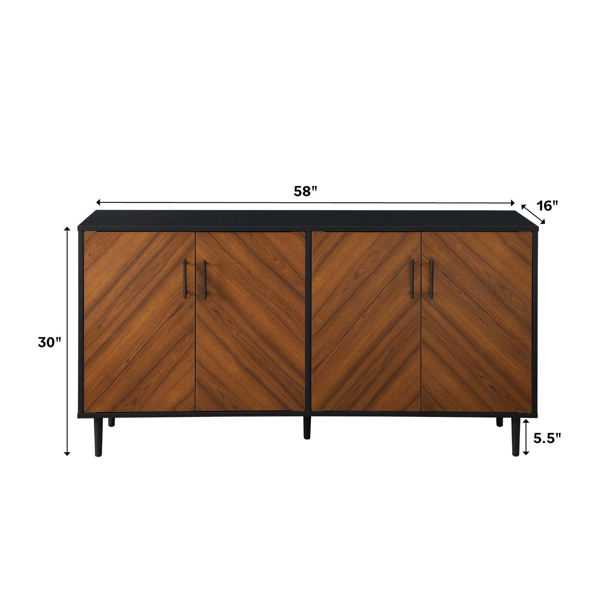 Cassandra Mid-Century Modern Faux-Bookmatch Door Buffet - Acorn Bookmatch / Solid Black