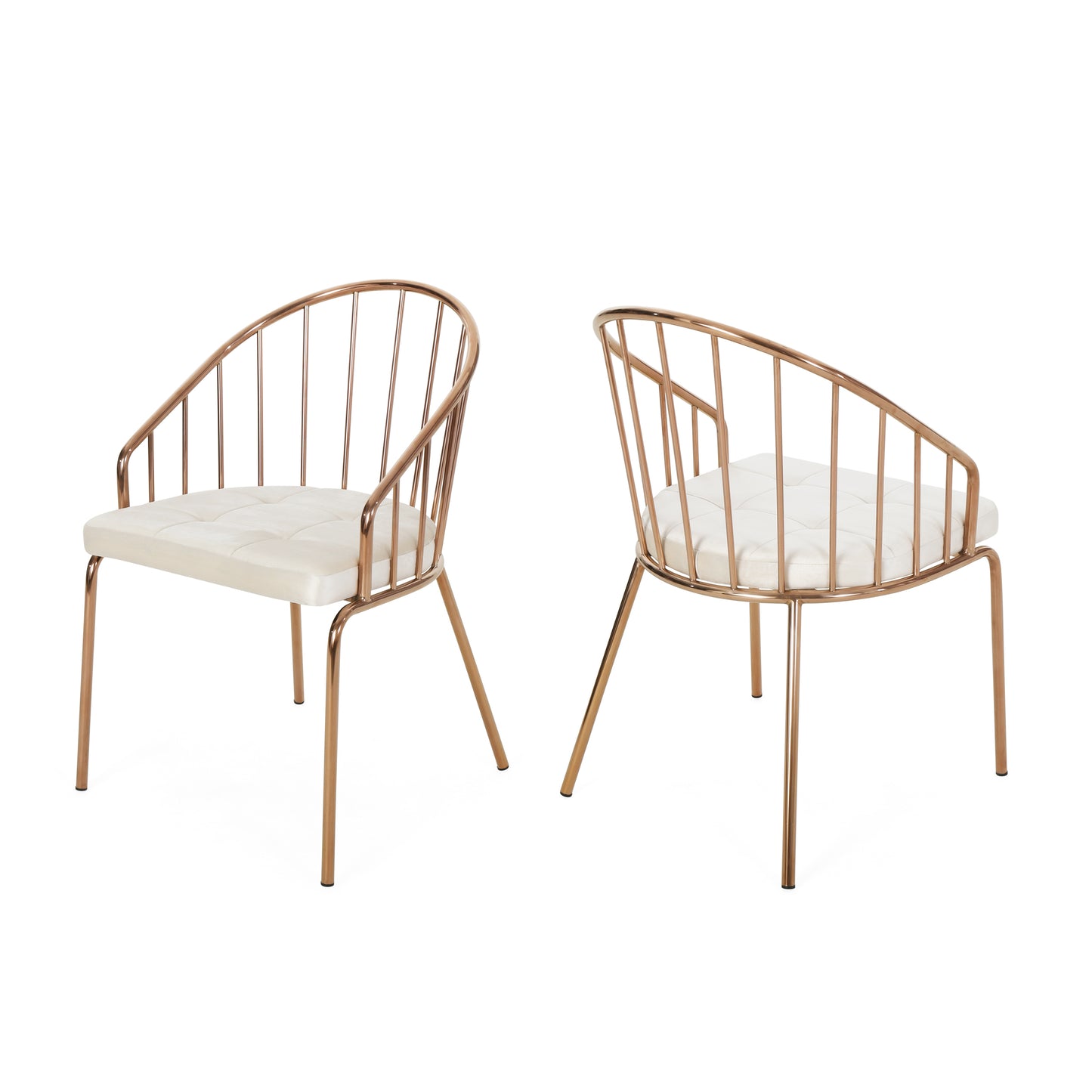 Aetheris Velvet Upholstered Dining Chair in Rose Gold Stainless Steel Frame Set of 2 Beige