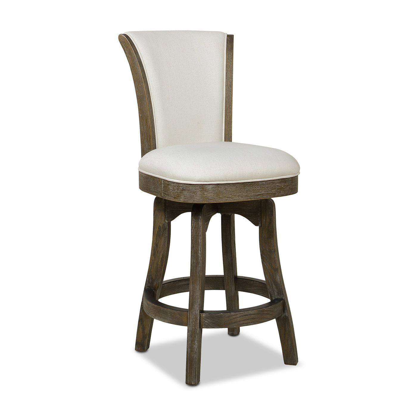 Henry 27” Armless Swivel Counter Height Bar Stool, Natural White Linen