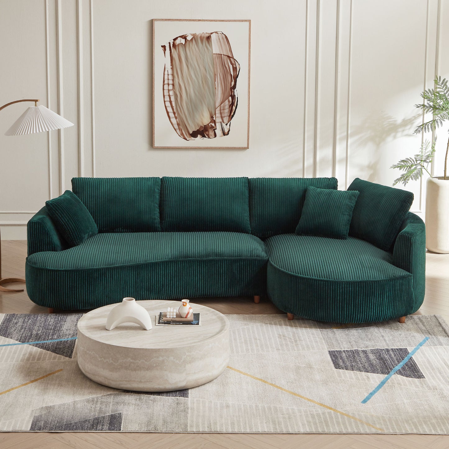 Leota 122" Corduroy Upholstered Sectional , Green