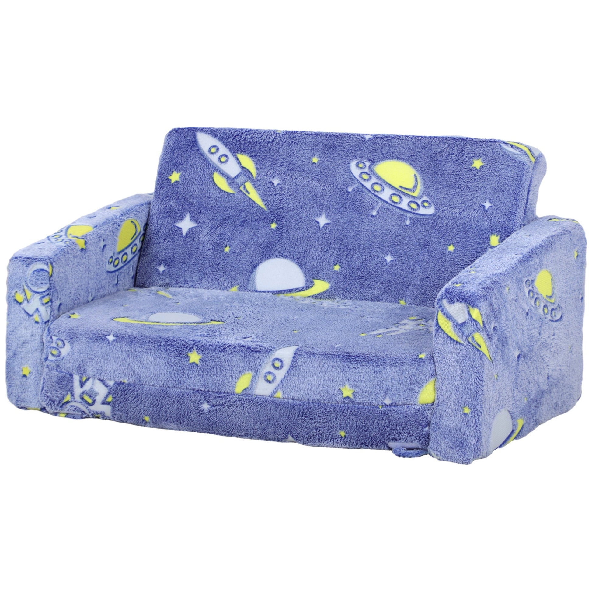 2 in 1 Kids Sofa Chair, Toddler Couch with Glow in The Dark Cosmic Patten, Washable Cover