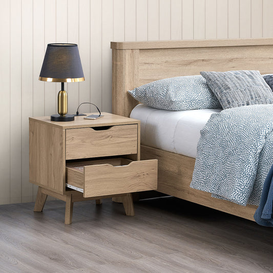 Reign Modern 2-Drawer Nightstand, Natural Oak