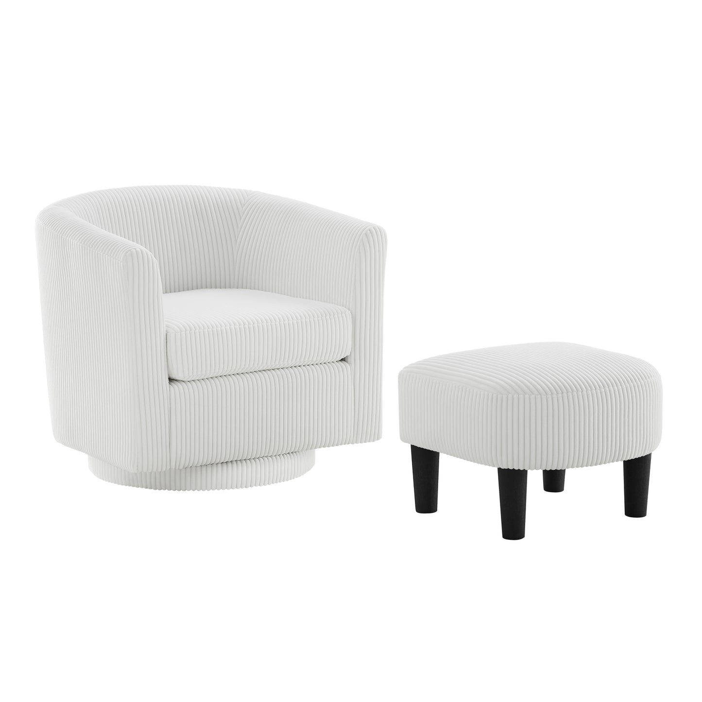 Xara Modern Corduroy Upholstered Chair & Ottoman Set, White