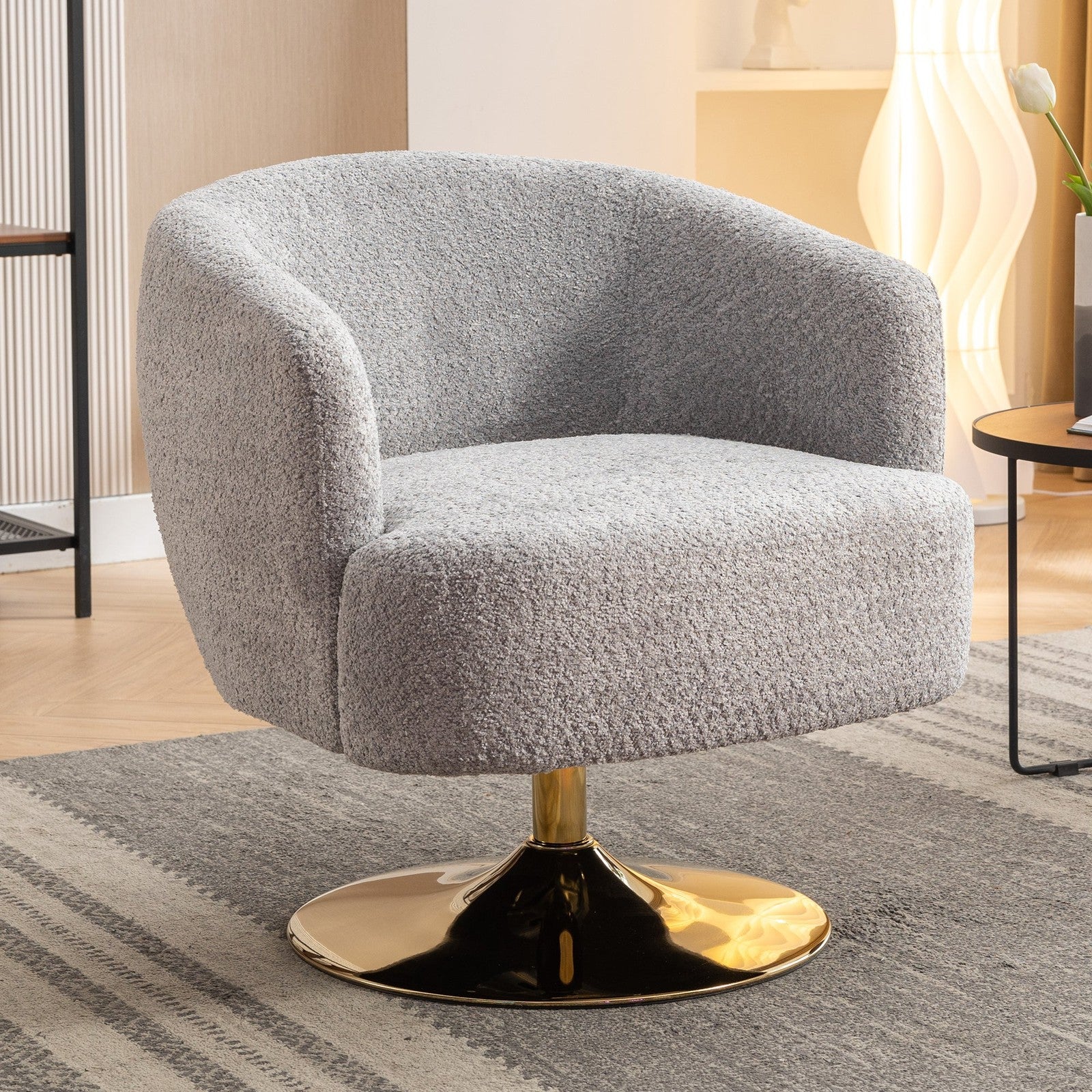 Ashton Swivel Barrel Chair with Gold Base - White Chenille