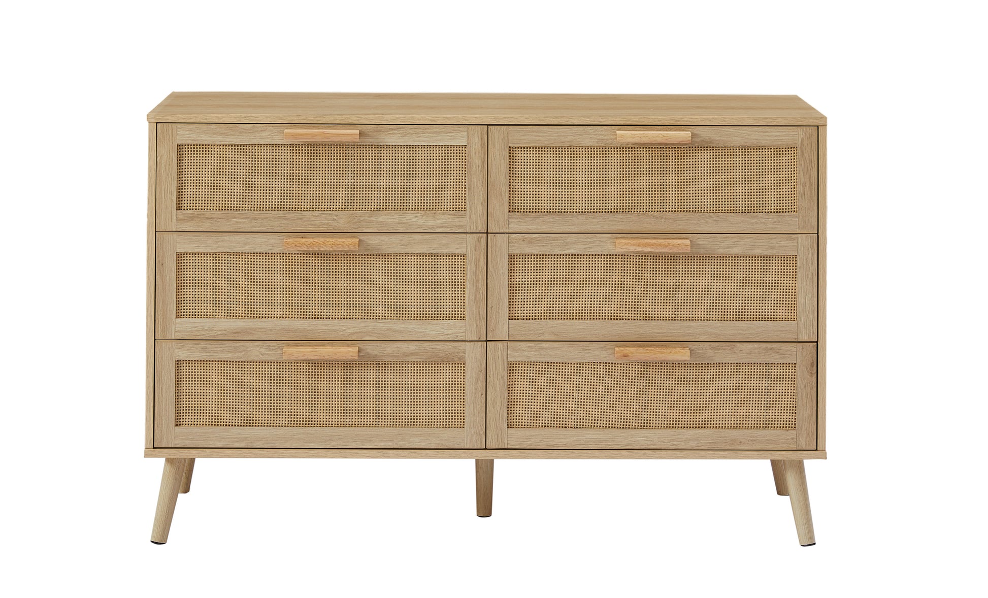 Bart Mid-Century Modern 6-Drawer Dresser with Rattan Drawers