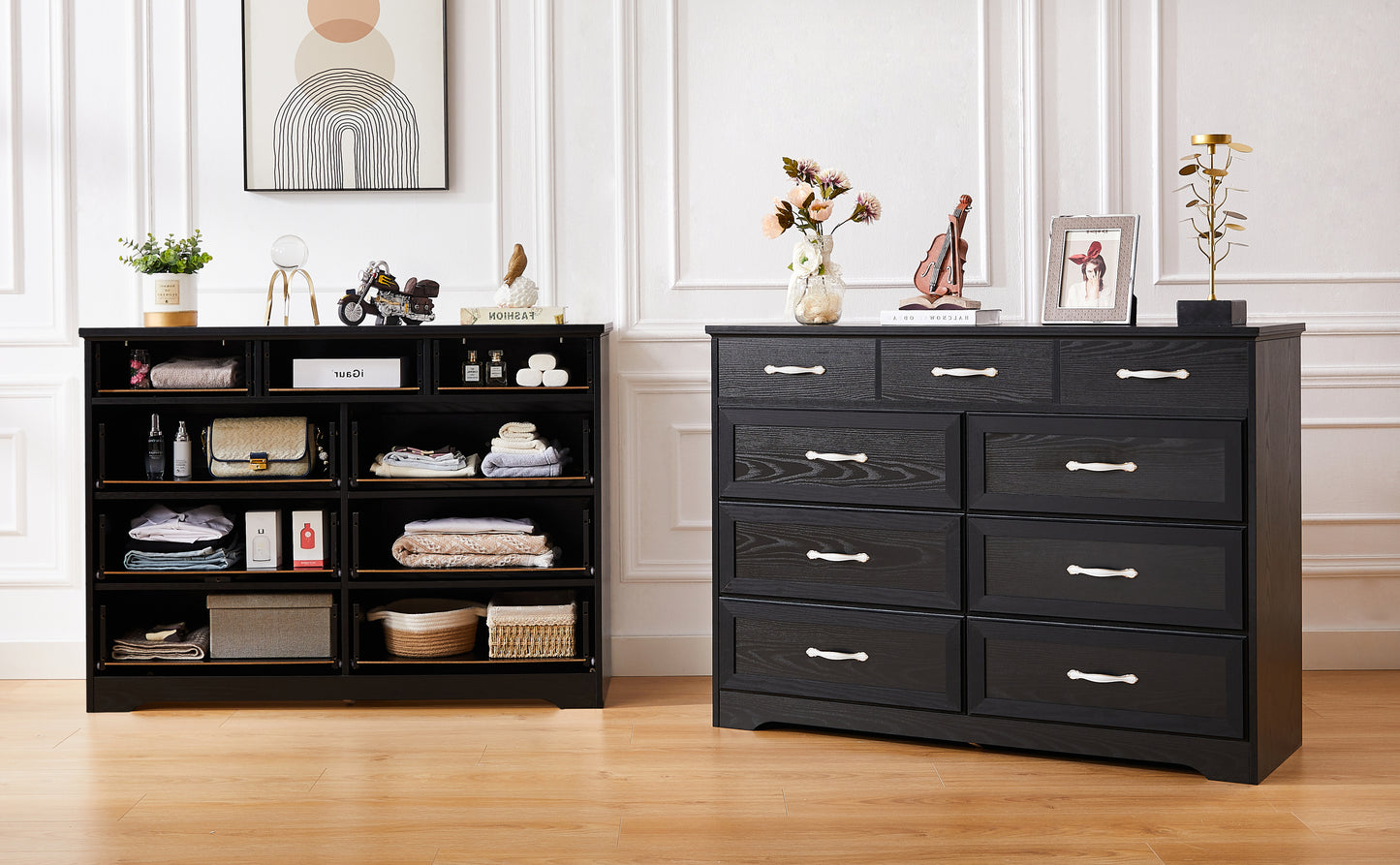 Brant Transitional 9-Drawer White Dresser, Black