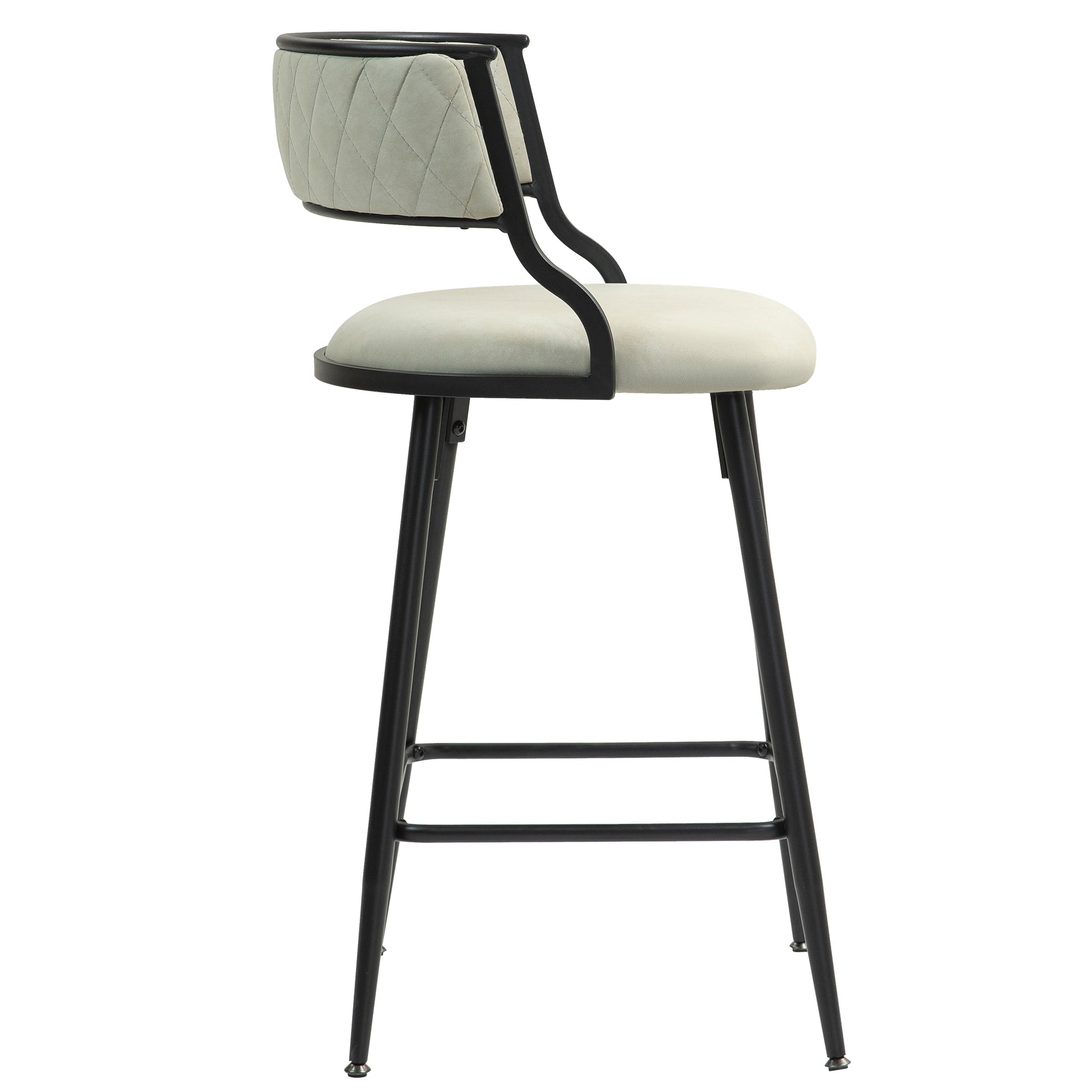 Contemporary Faux Leather 26" Counter Height Bar Stool with Black Powder-Coated Base Set of 2 Beige