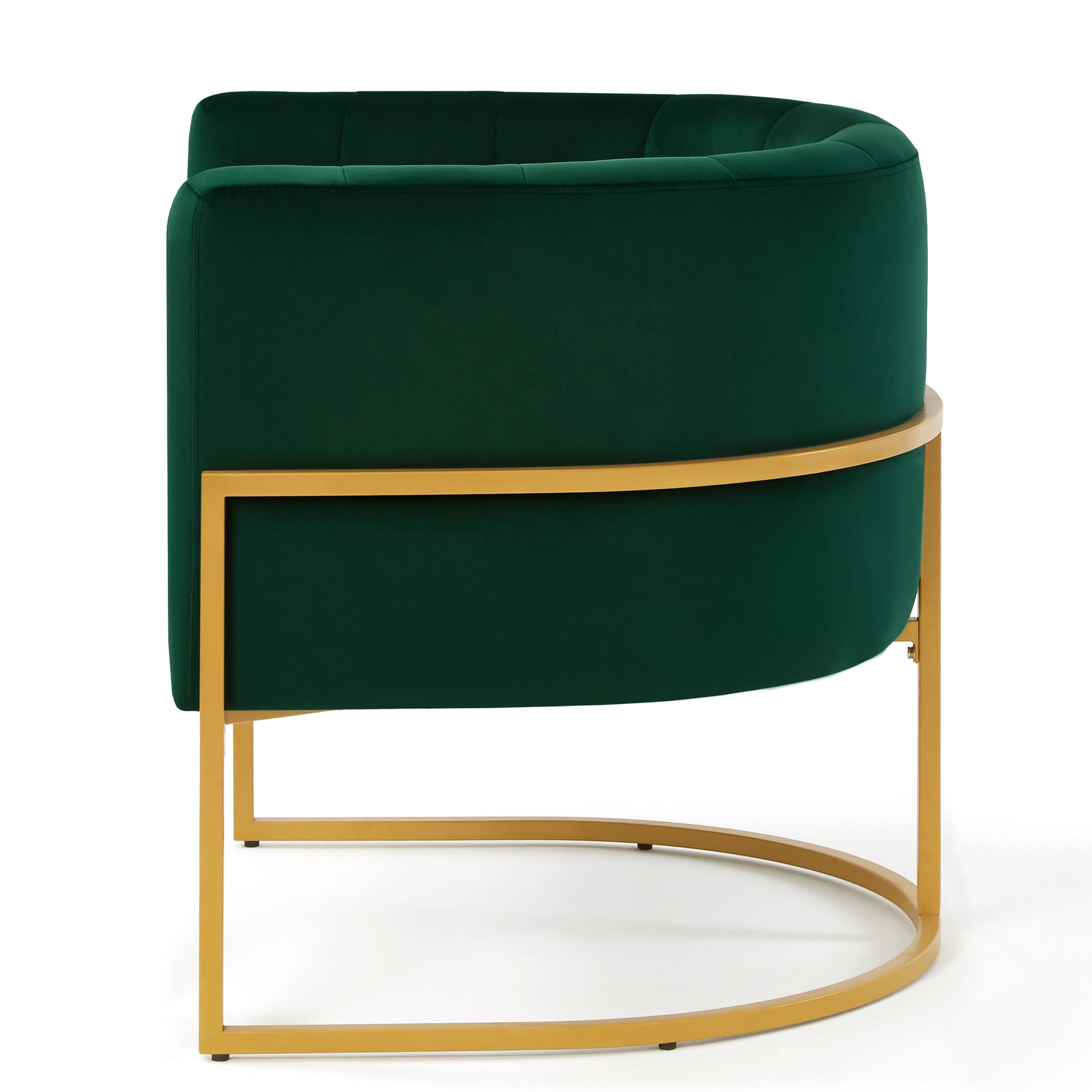 Fern Jade Emerald Upholstered Velvet Accent Chair with Golden Metal Stand and Curved Backrest