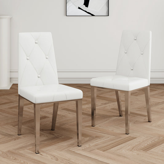 Solene Modern PU Leather Side Chairs with Silver Legs, White