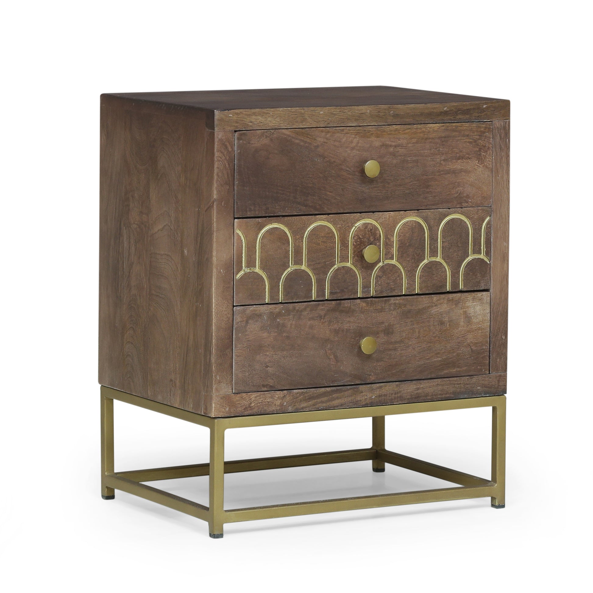 Phyllis Contemporary 3-Drawer Nightstand with Gold Accents