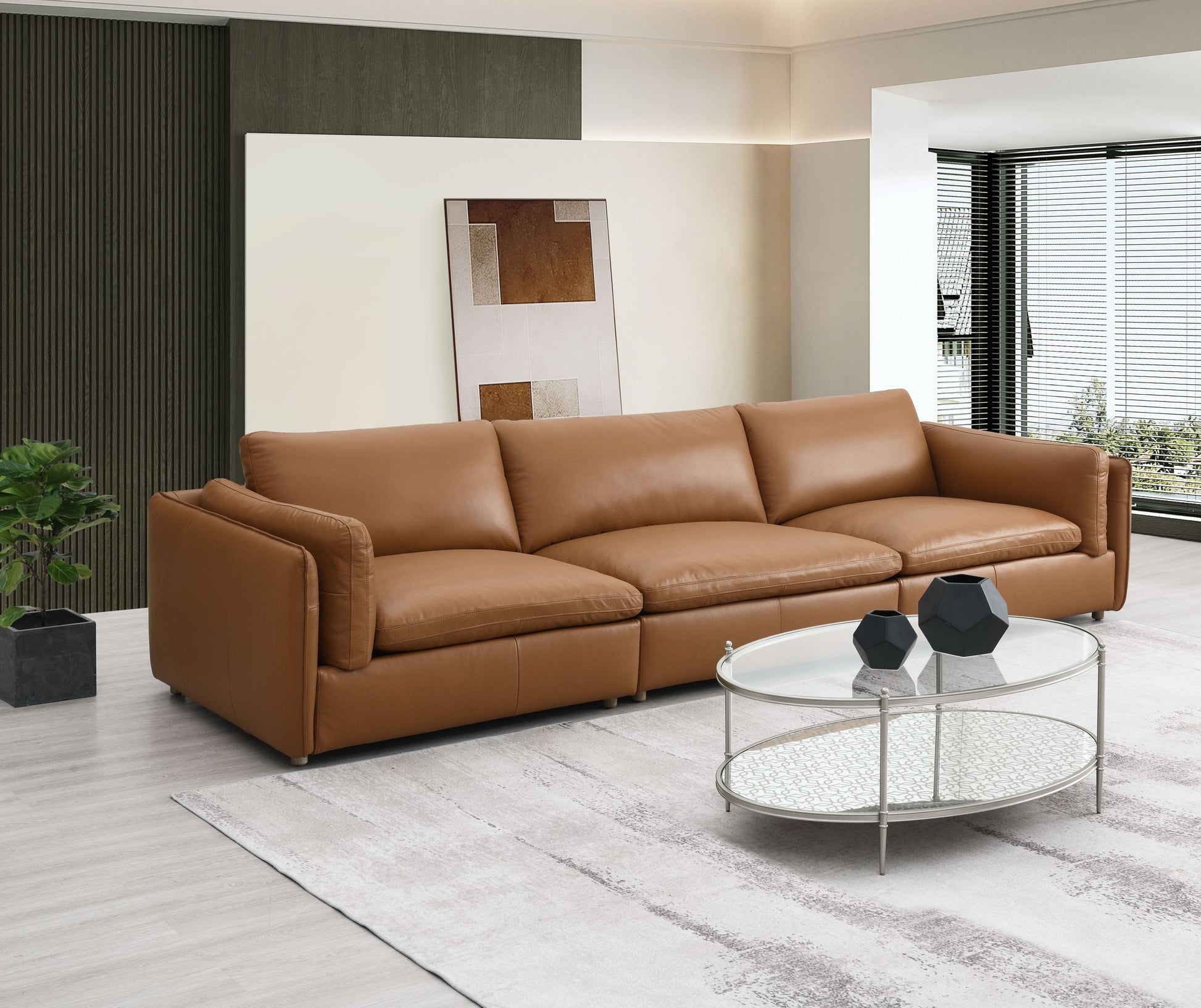 Brighton Transitional Premium Top Grain Leather Sofa, Brown