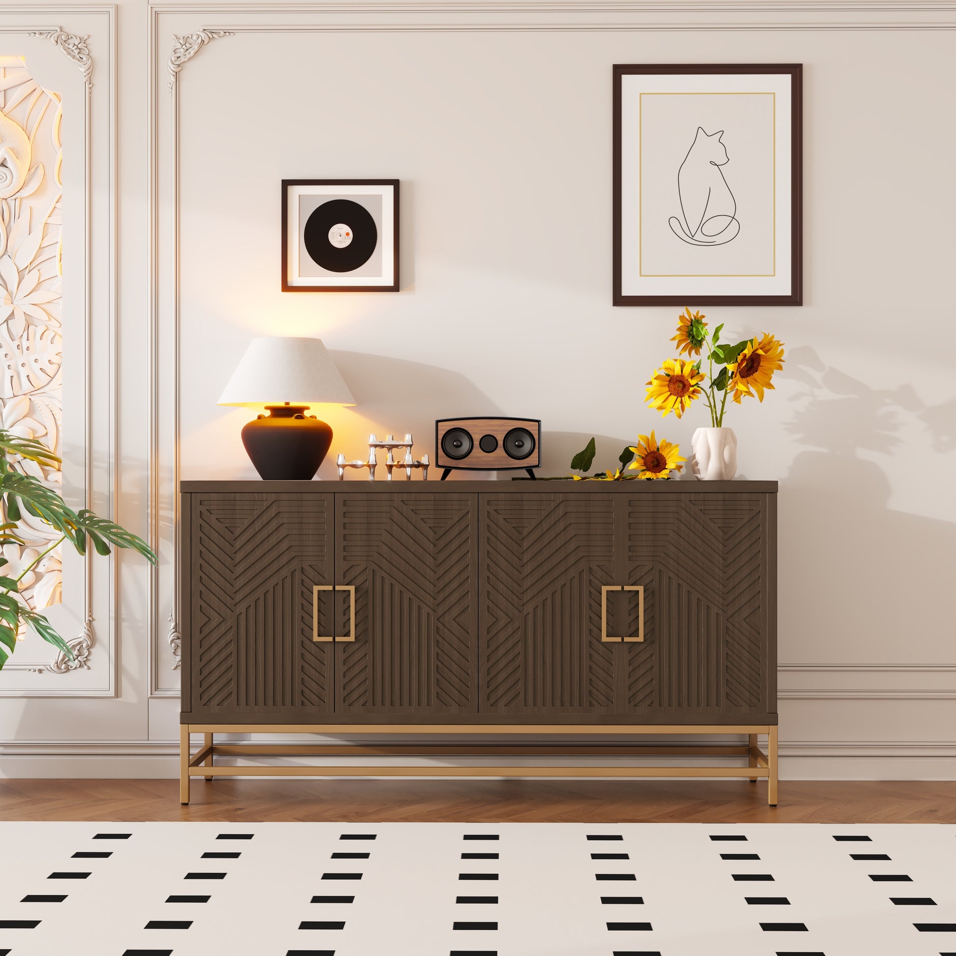 Nixie Mid-Century Modern Cabinet with Gold Legs, Espresso