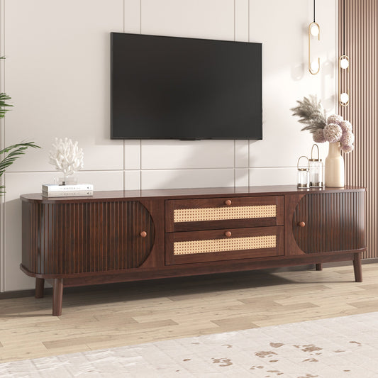 Victor Mid-Century Modern TV Stand with Rattan - Dark Brown & Natural