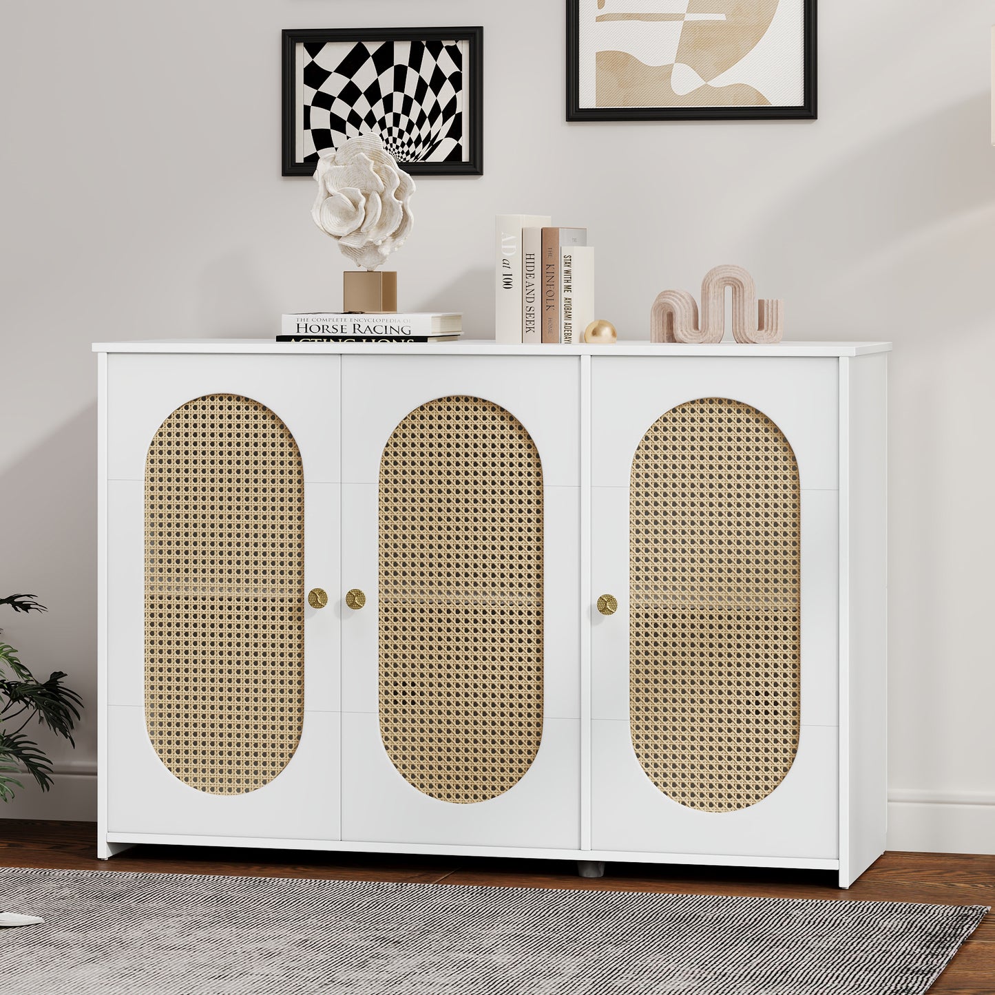 Blyth 3-Door Sideboard with Rattan Doors, White