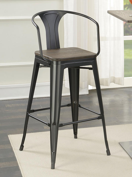 Tulia Industrial Dark Elm and Matte Black Bar Height Stool Set of 2