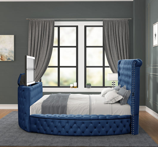 Maya Modern Style Crystal Tufted King Bed Made with wood in Blue