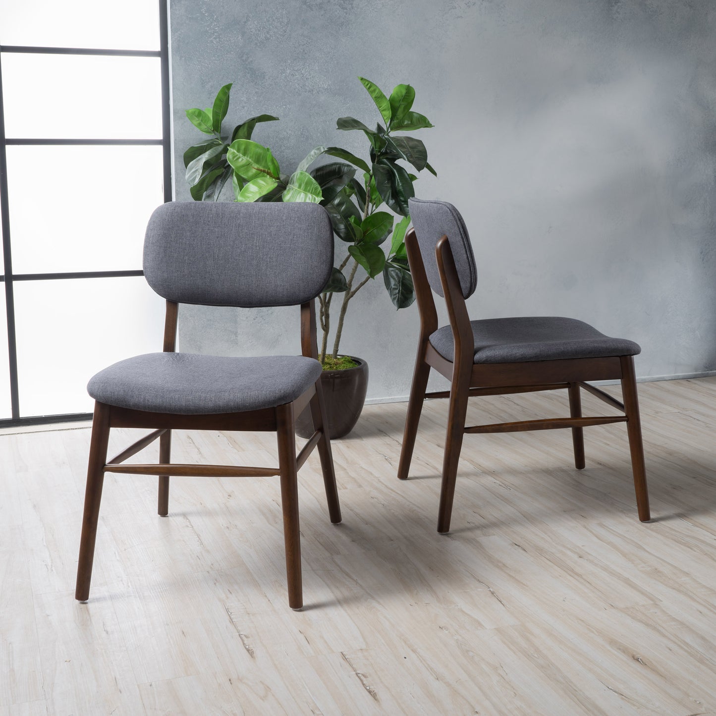 Barbara Mid-Century Modern Linen Side Chairs, Brown & Gray