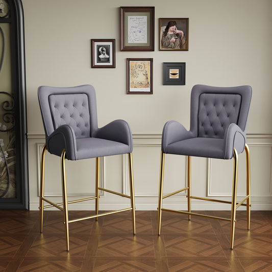 Anouk 28.75' Velvet Bar Stools with Gold Legs, Gray