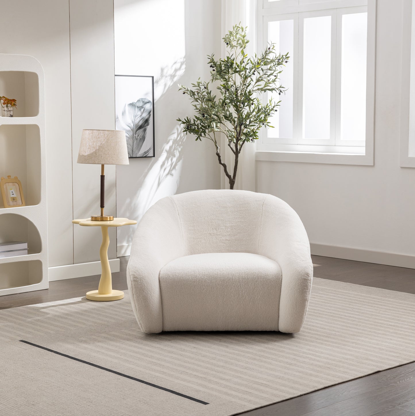 Luzern Modern Upholstered Accent Chair, 360° Swivel, OFF-White