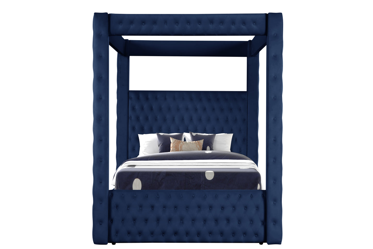 Nora Modern Luxury Velvet Canopy Bed, Blue