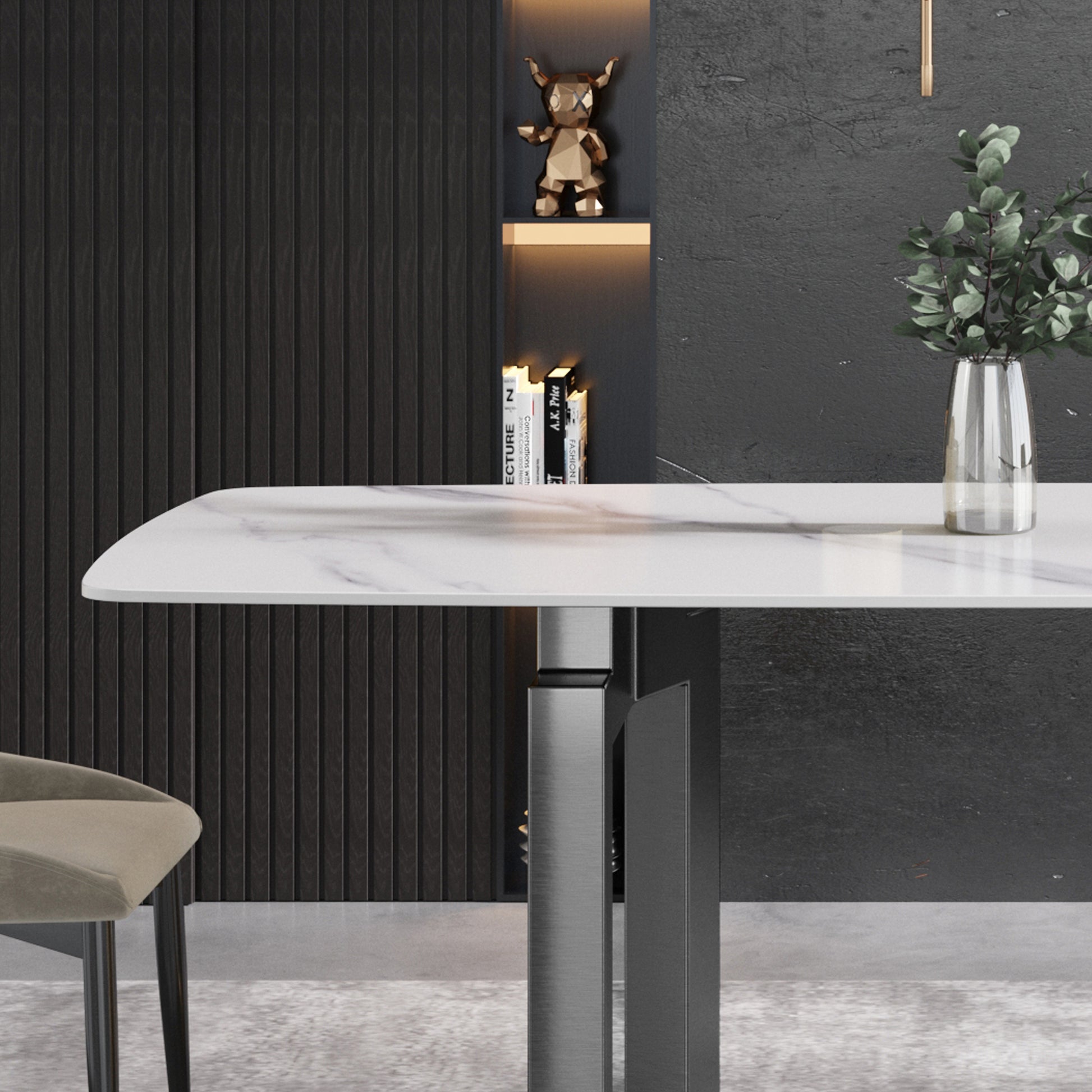 Anthea 70.87"Modern Sintered Stone Dining Table, White & Black