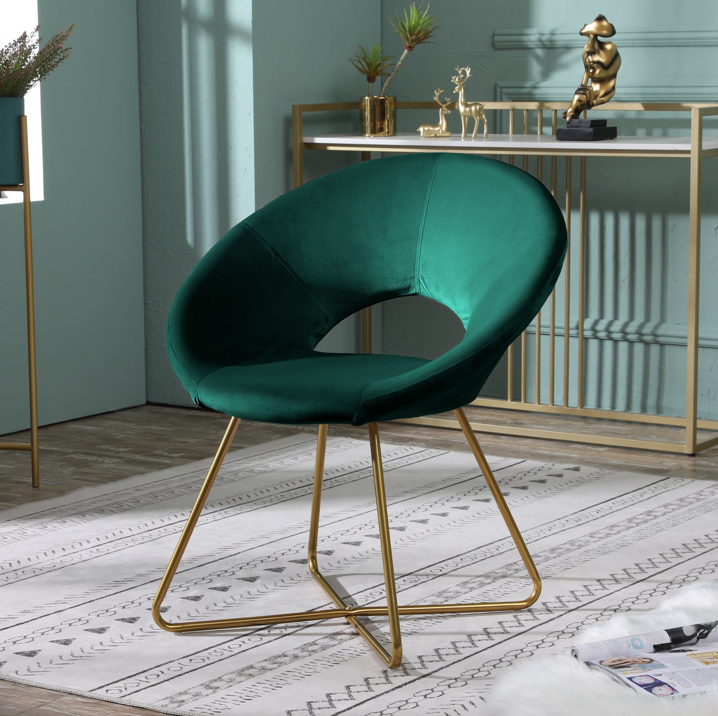 Slatina Green Silky Velvet Upholstered Accent Chair with Gold Tone Finished Base