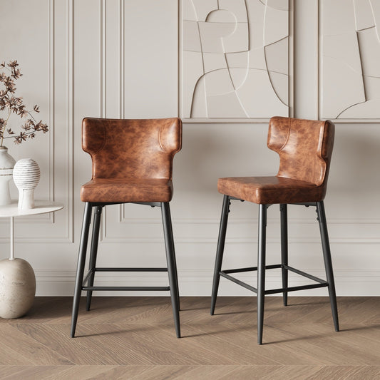 Nyx Modern 28' PU Leather Bar Stools Set of 2 Brown