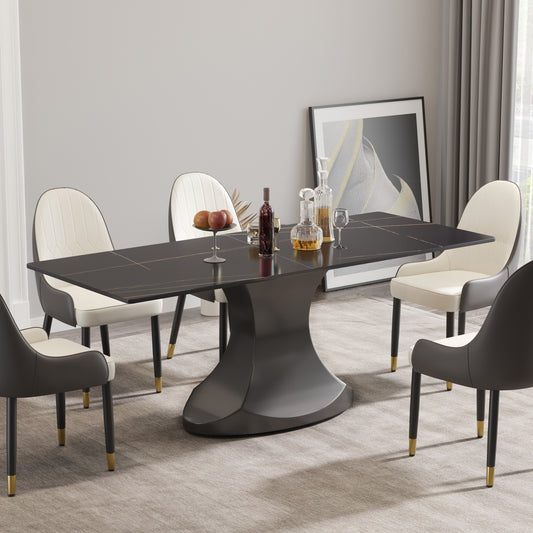 Calypso 78" Modern Faux Marble Dining Table, Black