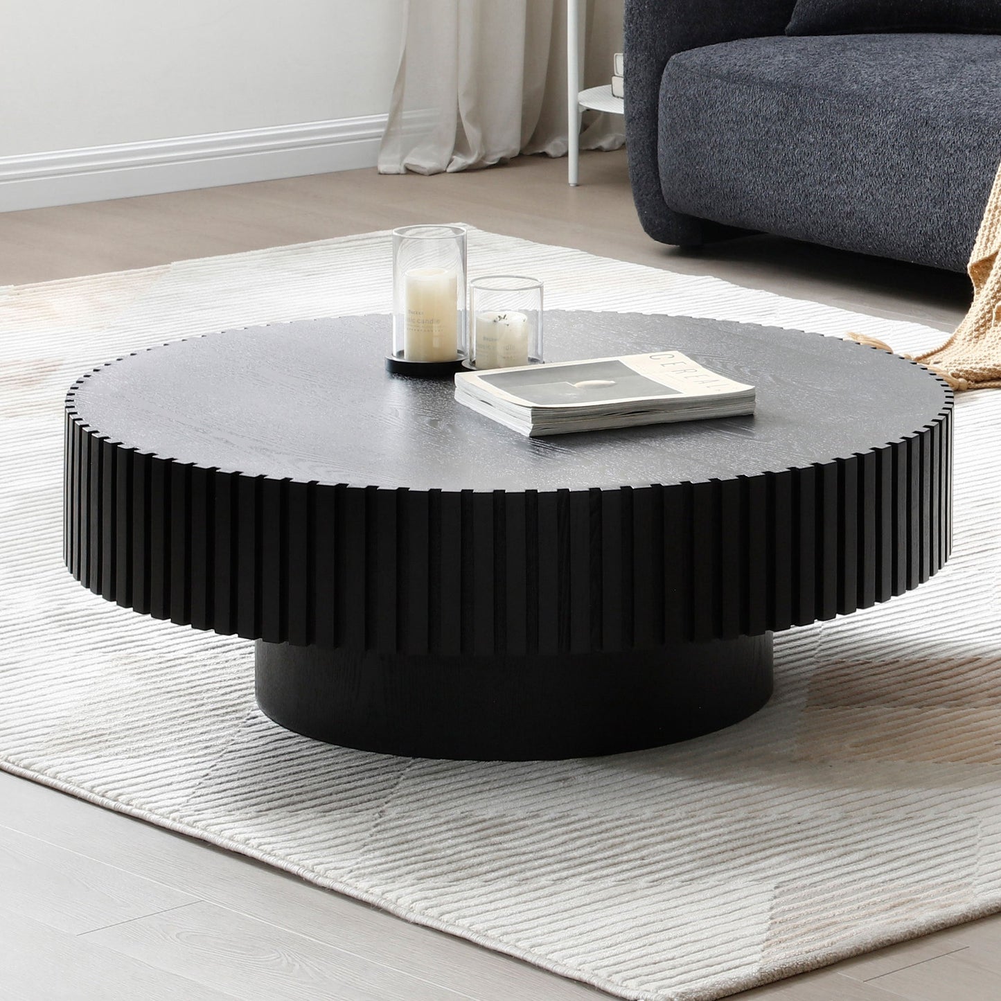 Nola Modern Handcrafted Drum Coffee Table, Black