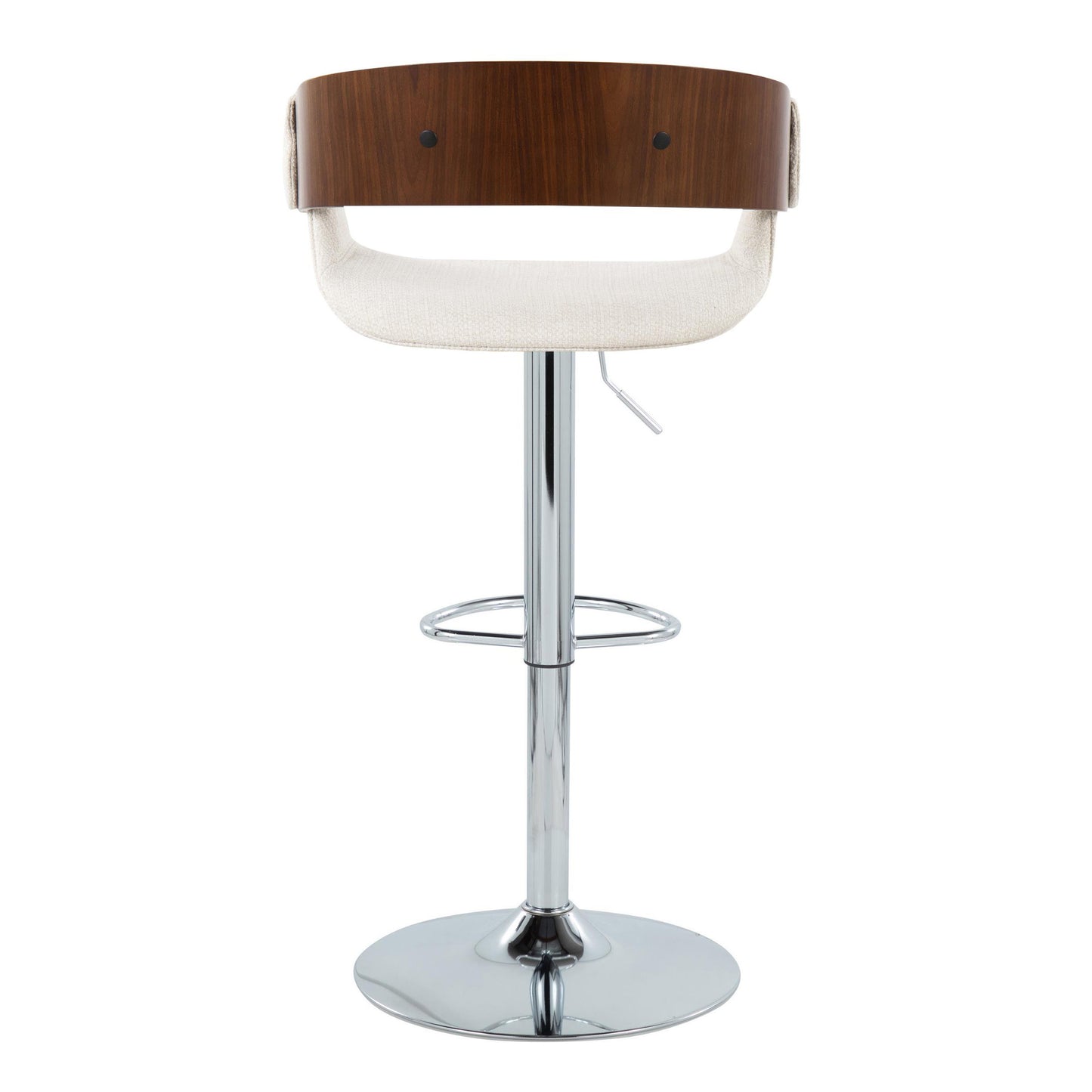 Elisa Mid-Century Modern Adjustable Barstool with Swivel in Chrome Metal, Walnut & Cream Set of 2