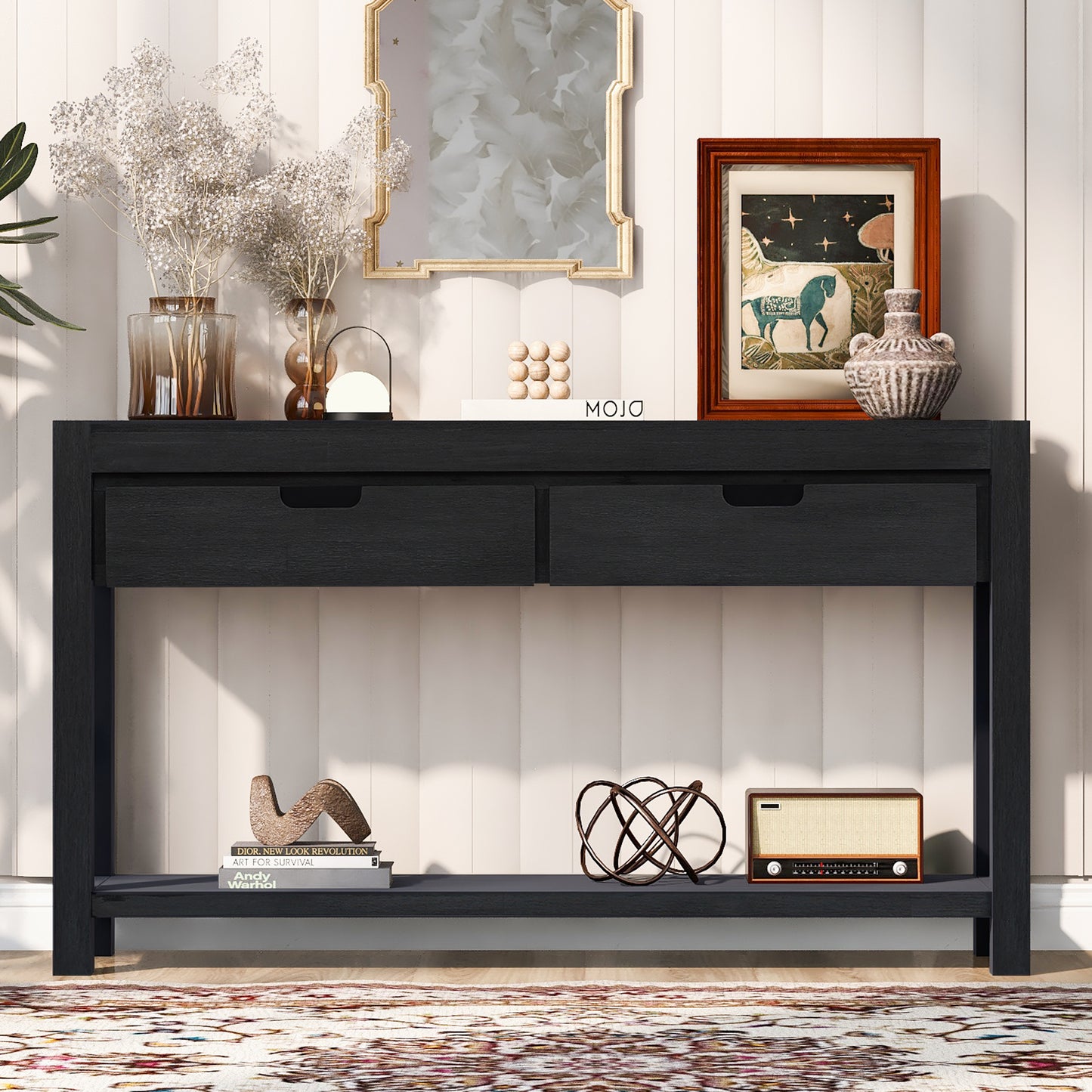 Rowan Transitional 2-Drawer Console Table, Black