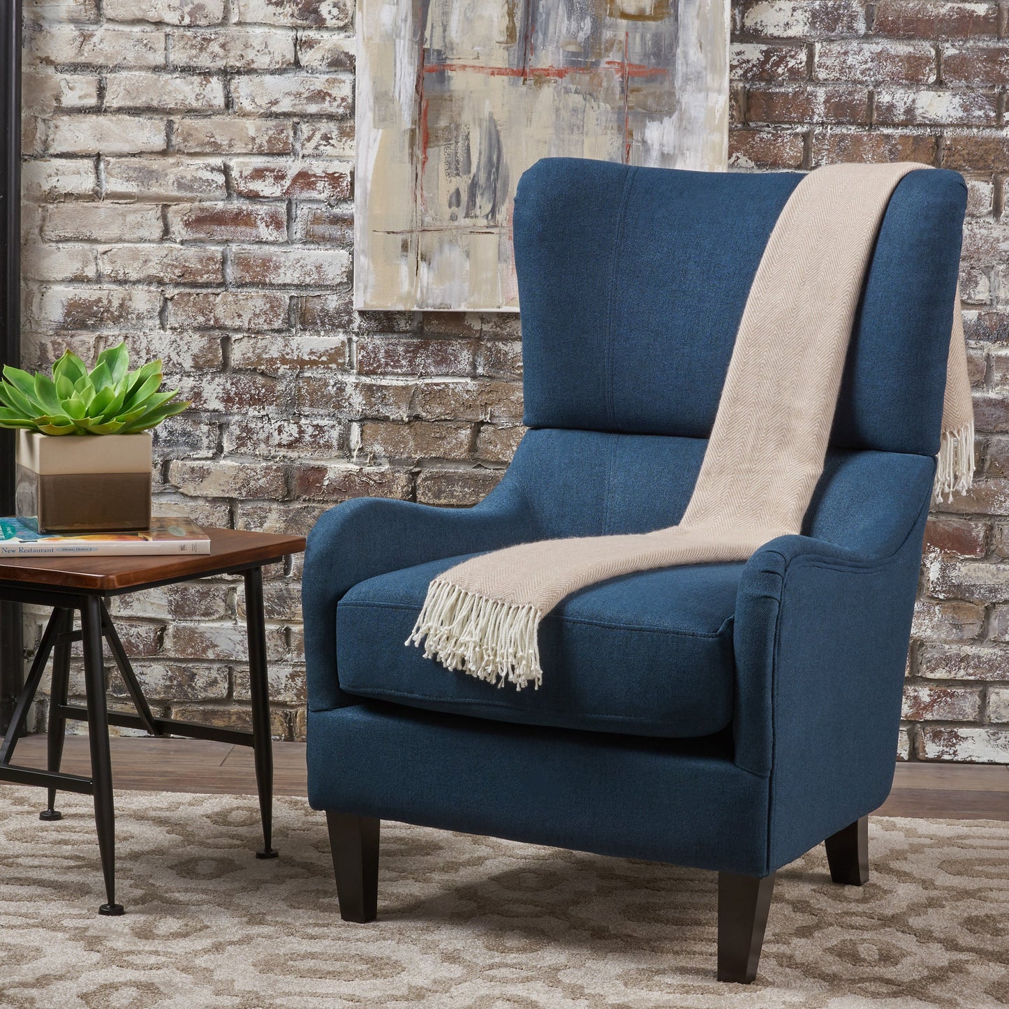 Quentin High Back Linen Arm Chair - Blue