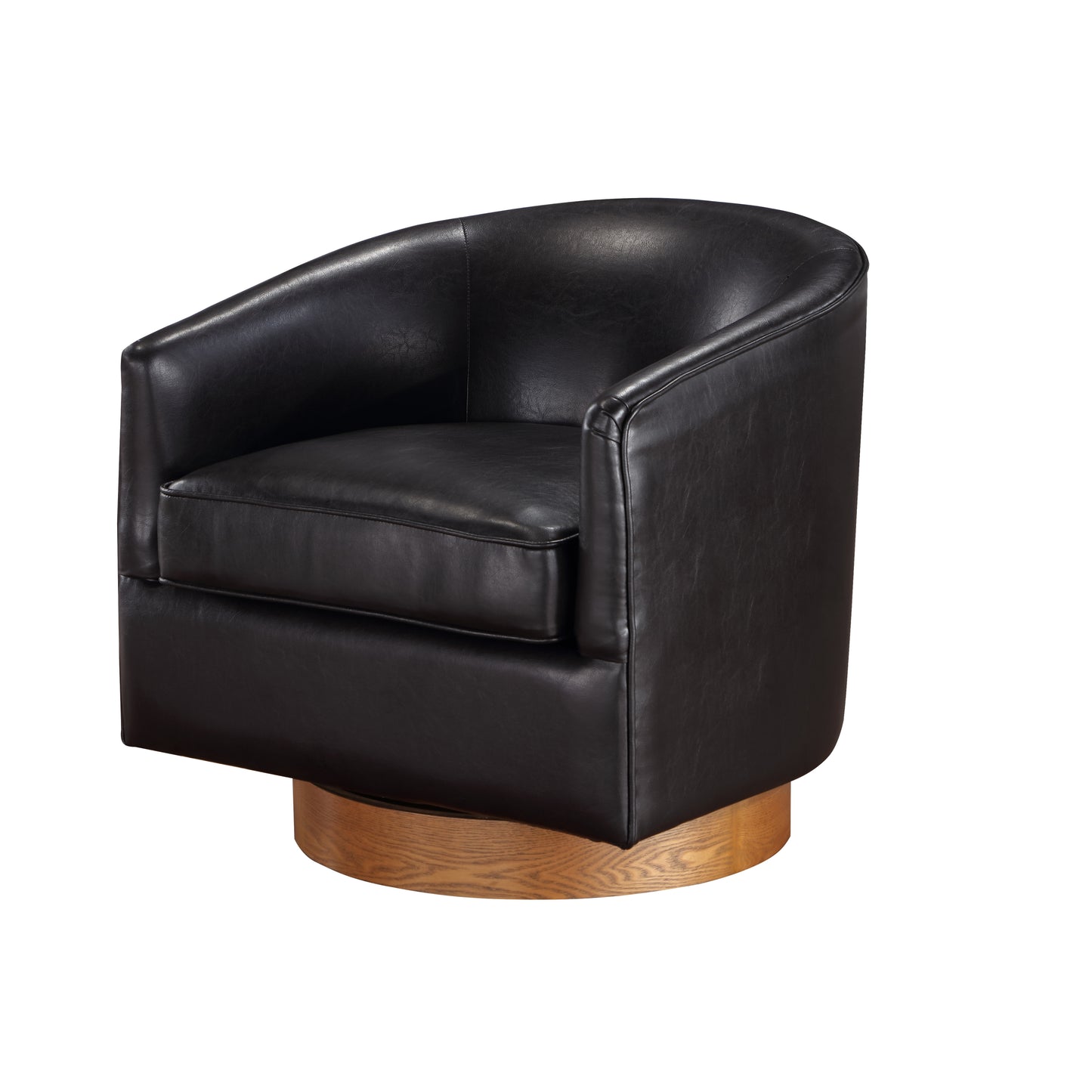 Maisy Brown Faux Leather Wood Base Barrel Swivel Chair