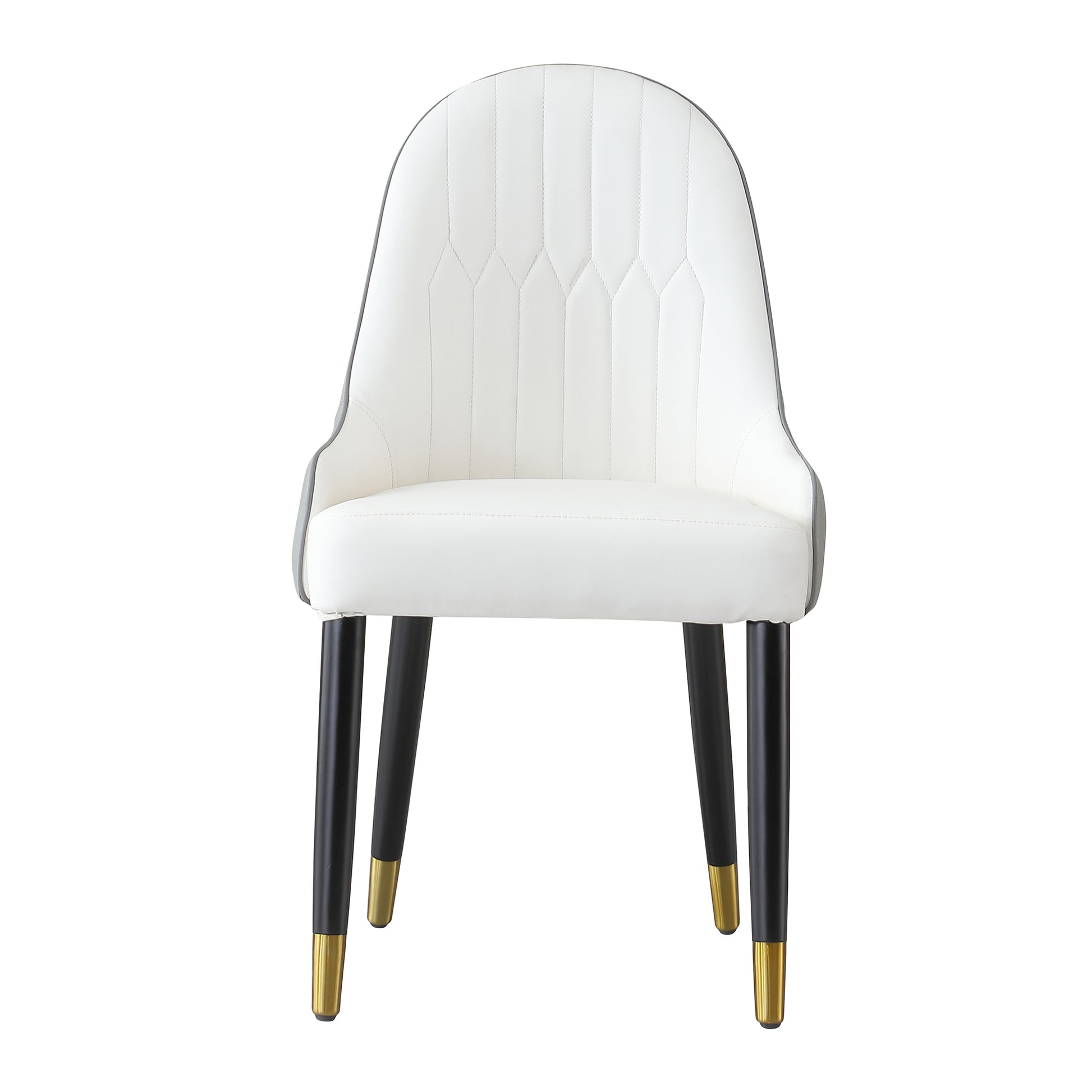 Zyra PU-Leather Side Chairs with Gold Tipped Metal Legs Set of 2 Gray & White