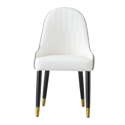 Zyra PU-Leather Side Chairs with Gold Tipped Metal Legs Set of 2 Gray & White