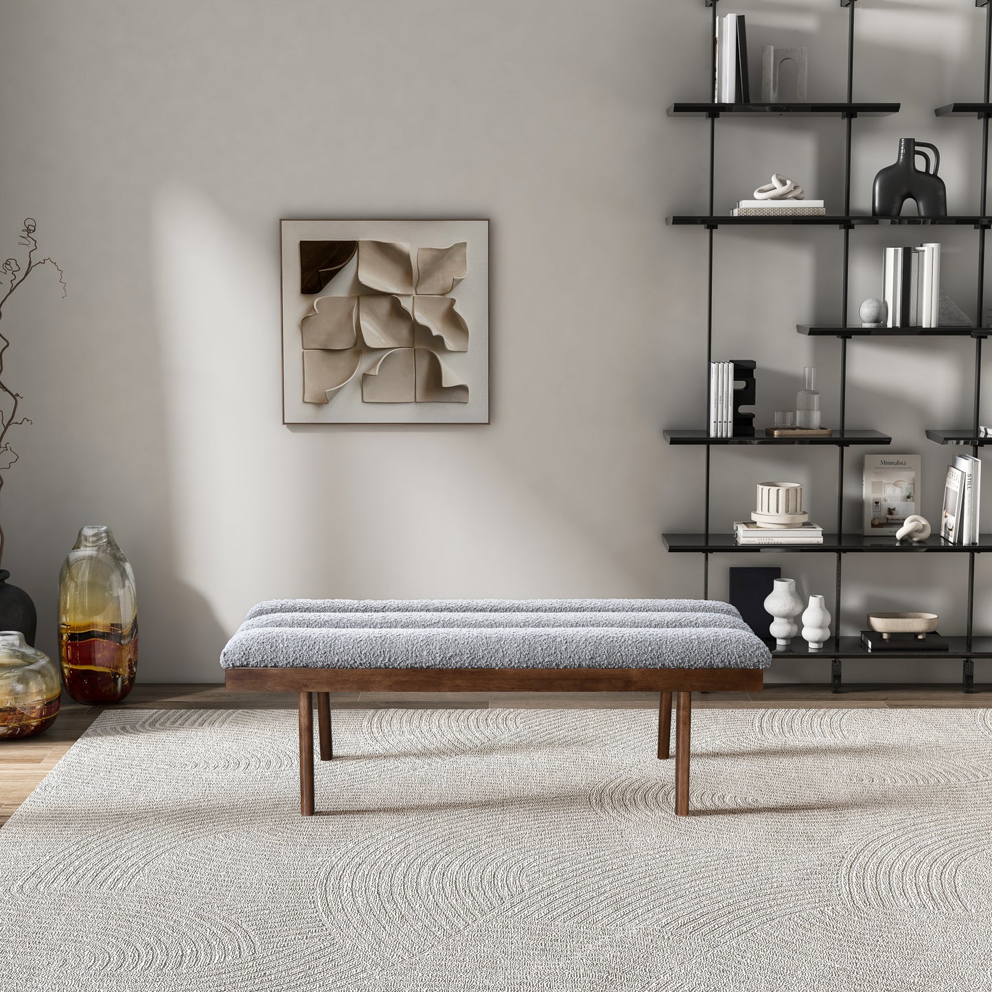 Troni Light Grey Boucle Bench