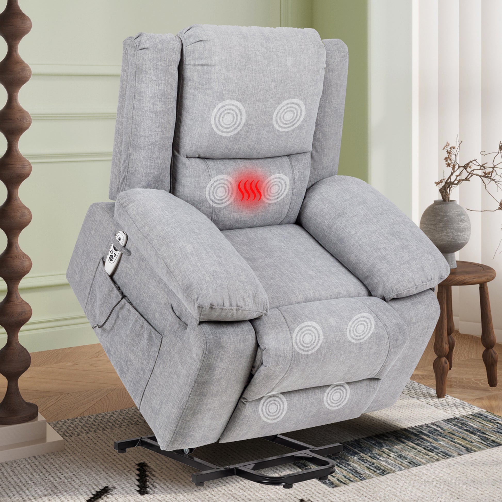 Elgen Power Lift Recliner with Massage & Heat, Light Gray