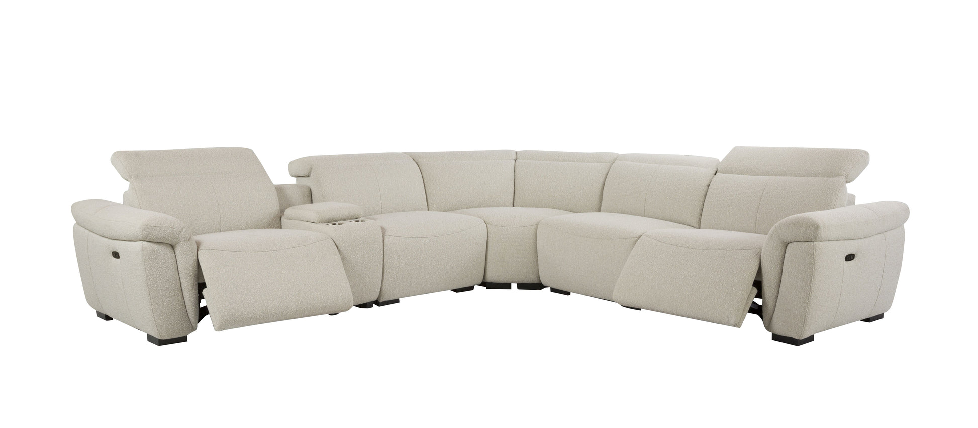 Dayana Beige Boucle Power Recliner Sectional Sofa for 5 People with Cupholder Console & Adjustable Headrest