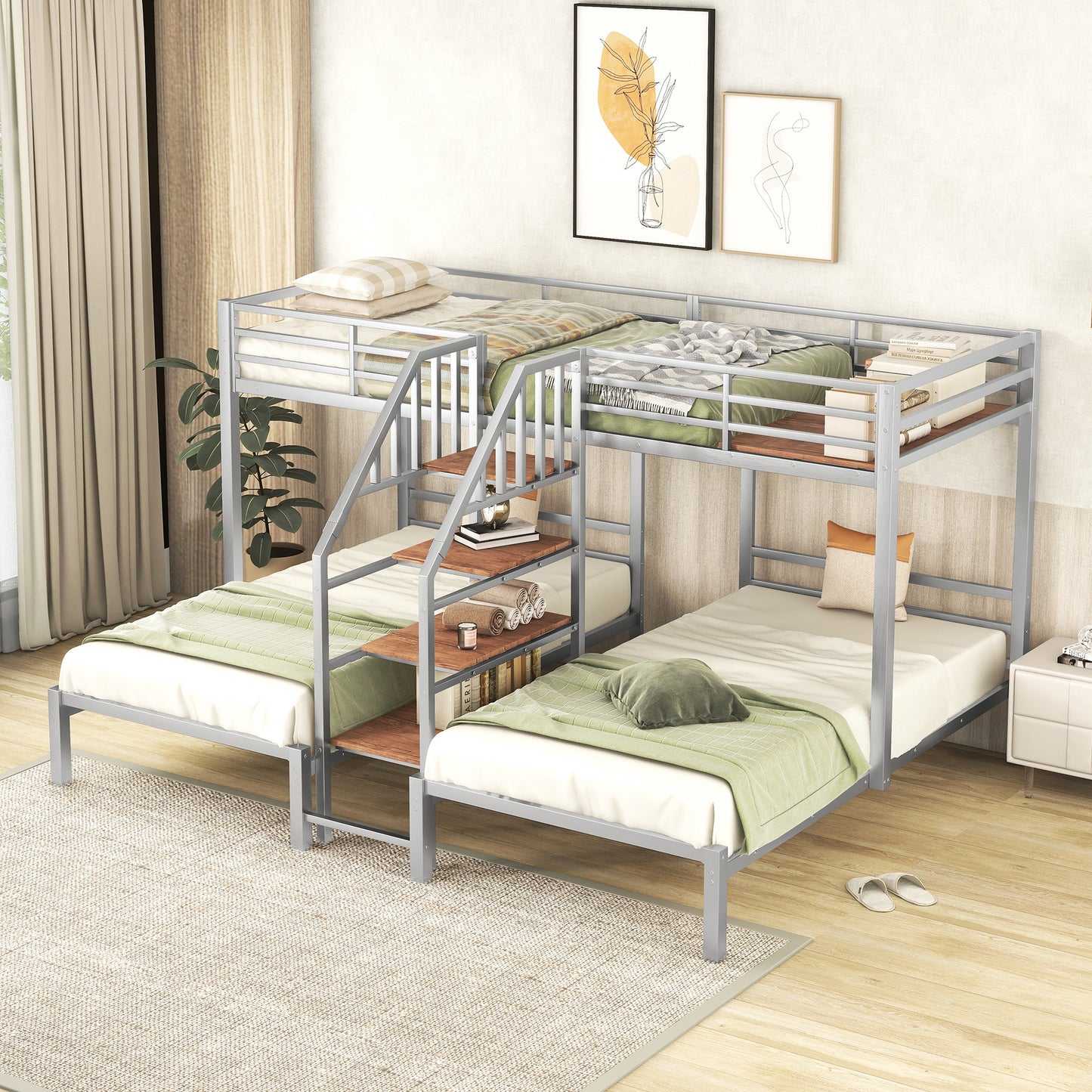 Adams Triple Metal Twin Bunk Bed, Silver