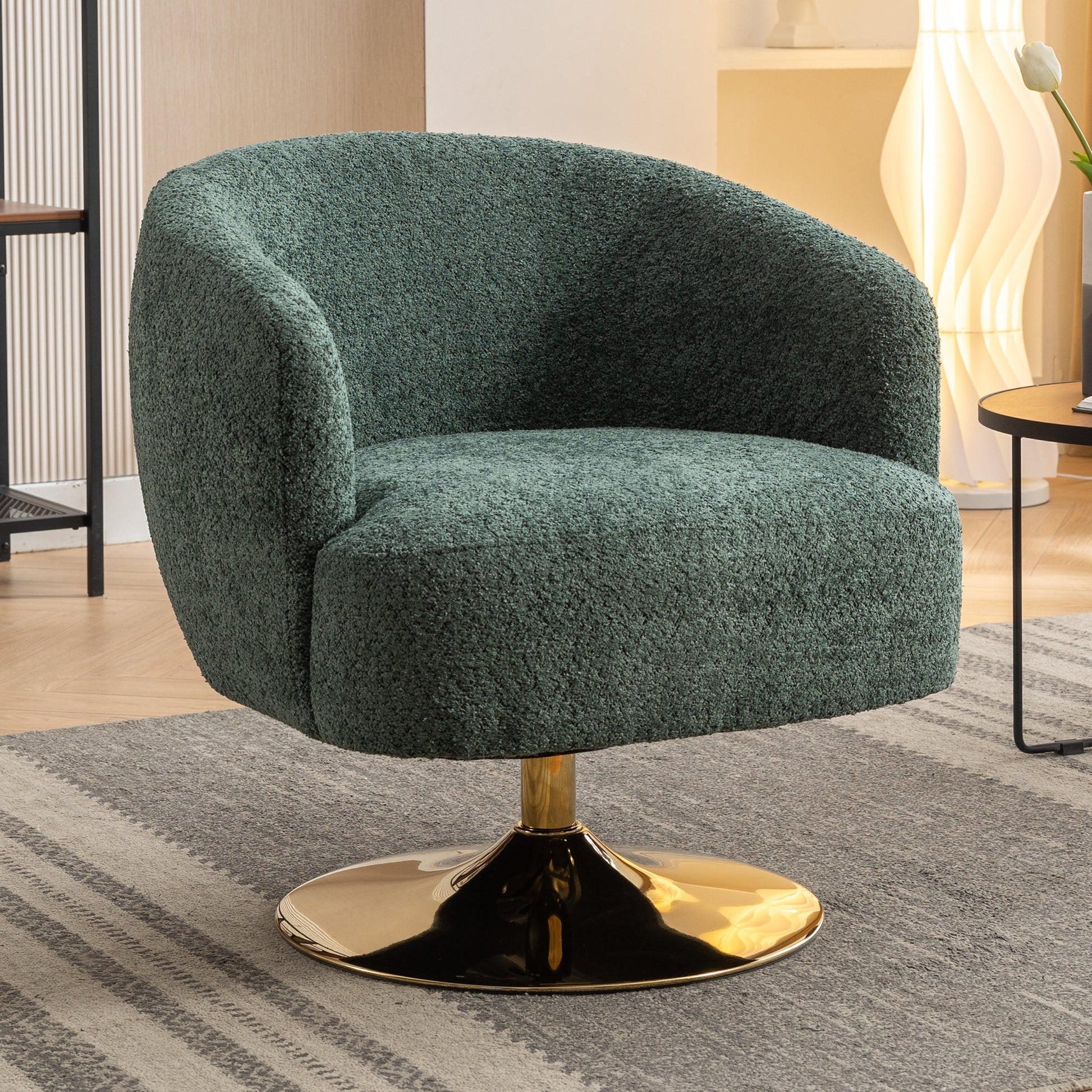 Ashton Swivel Barrel Chair with Gold Base - Green Chenille