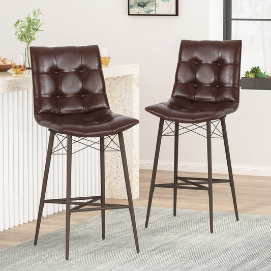 Caius Modern PU Leather Bar Stools Set of 2 Brown