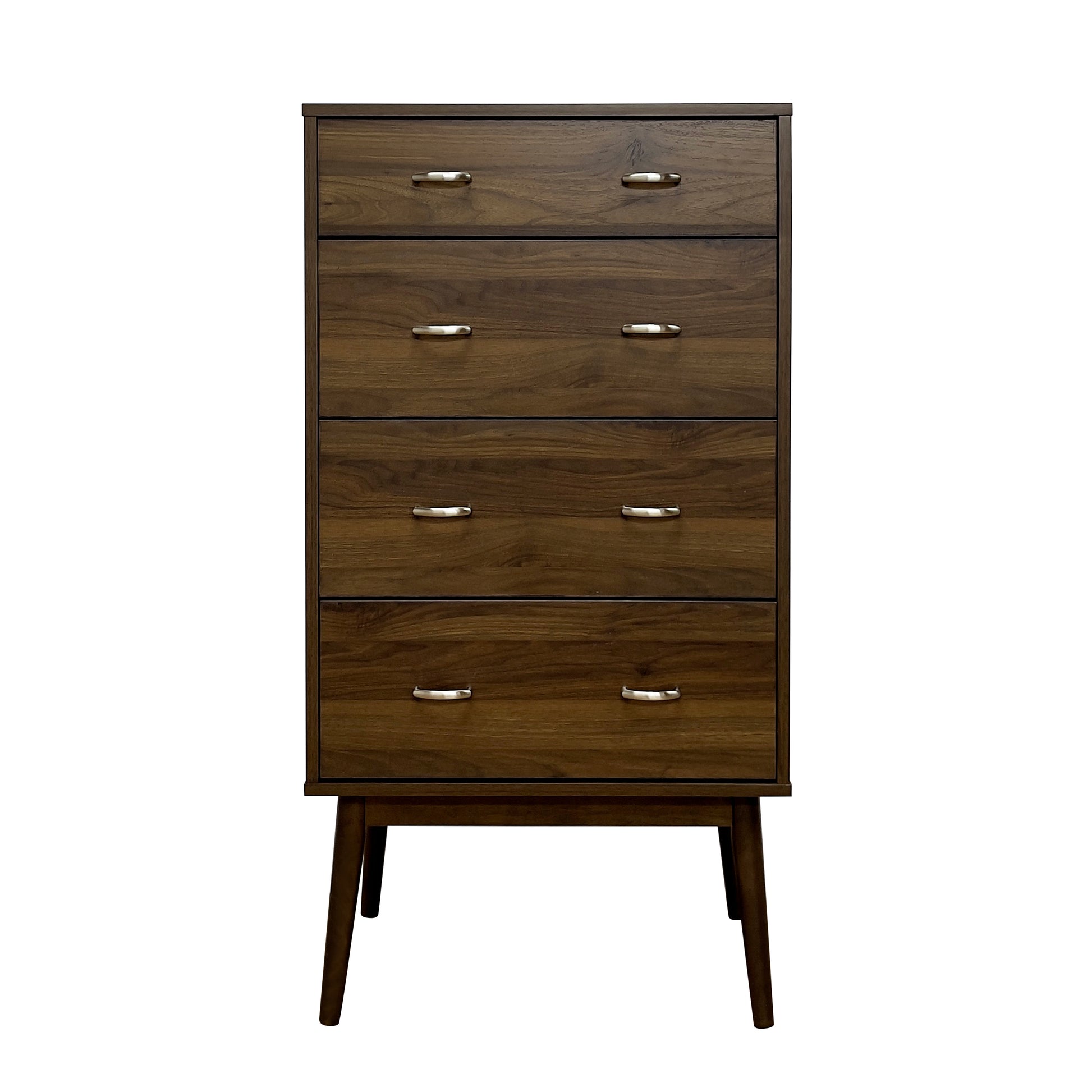 Nissa Mid-Century Modern 4-Drawer Chest, Walnut