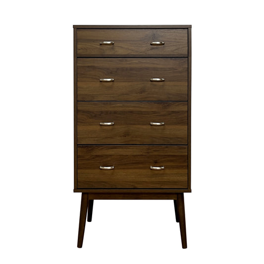 Nissa Mid-Century Modern 4-Drawer Chest, Walnut