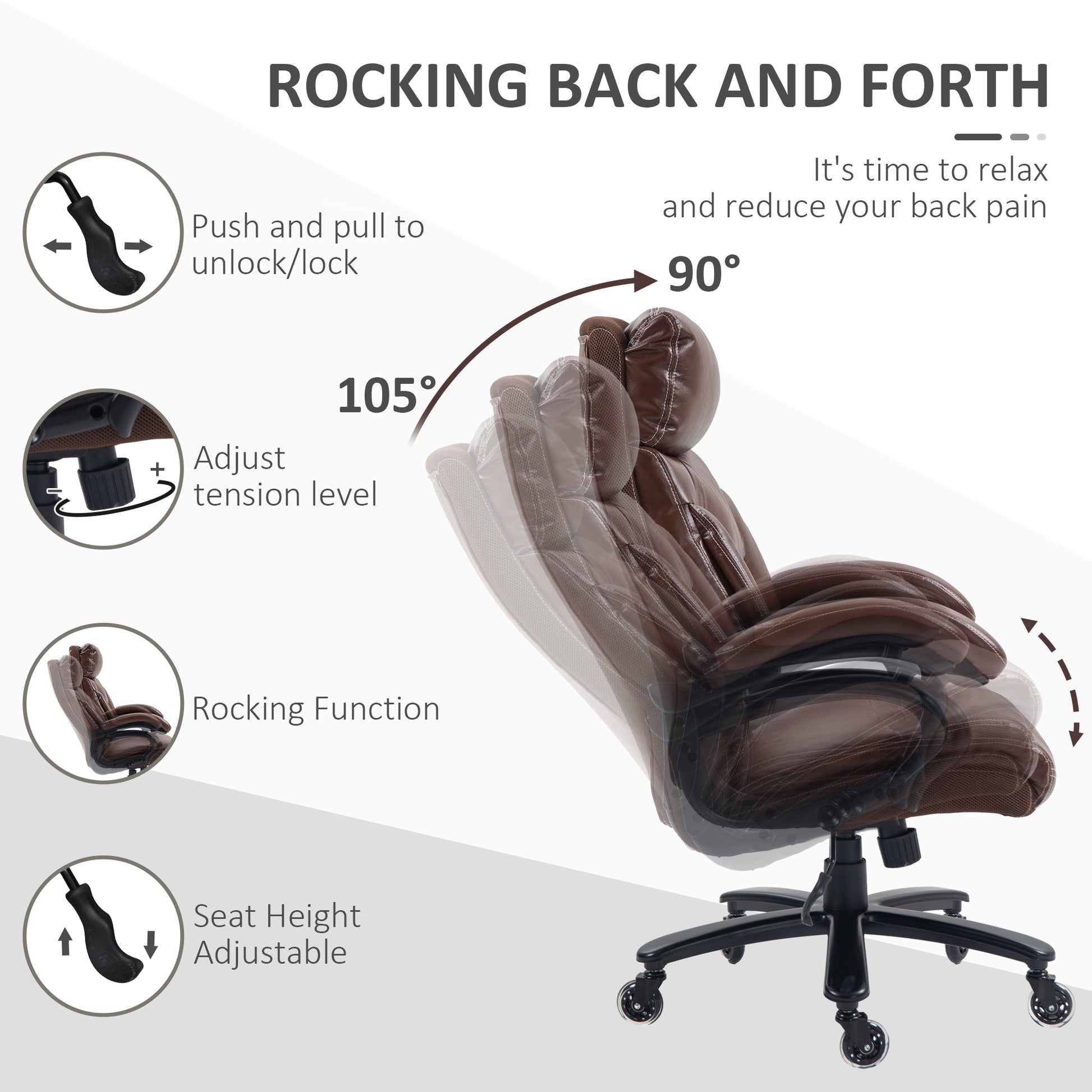 Felicity Heavy Duty PU Leather Office Chair Hold up to 400lb, Brown