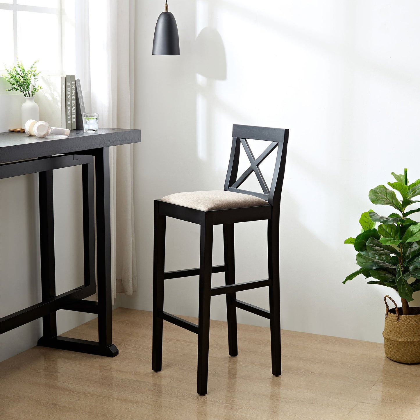 Flora Contemporary Wooden Bar Stools Set of 2 Black