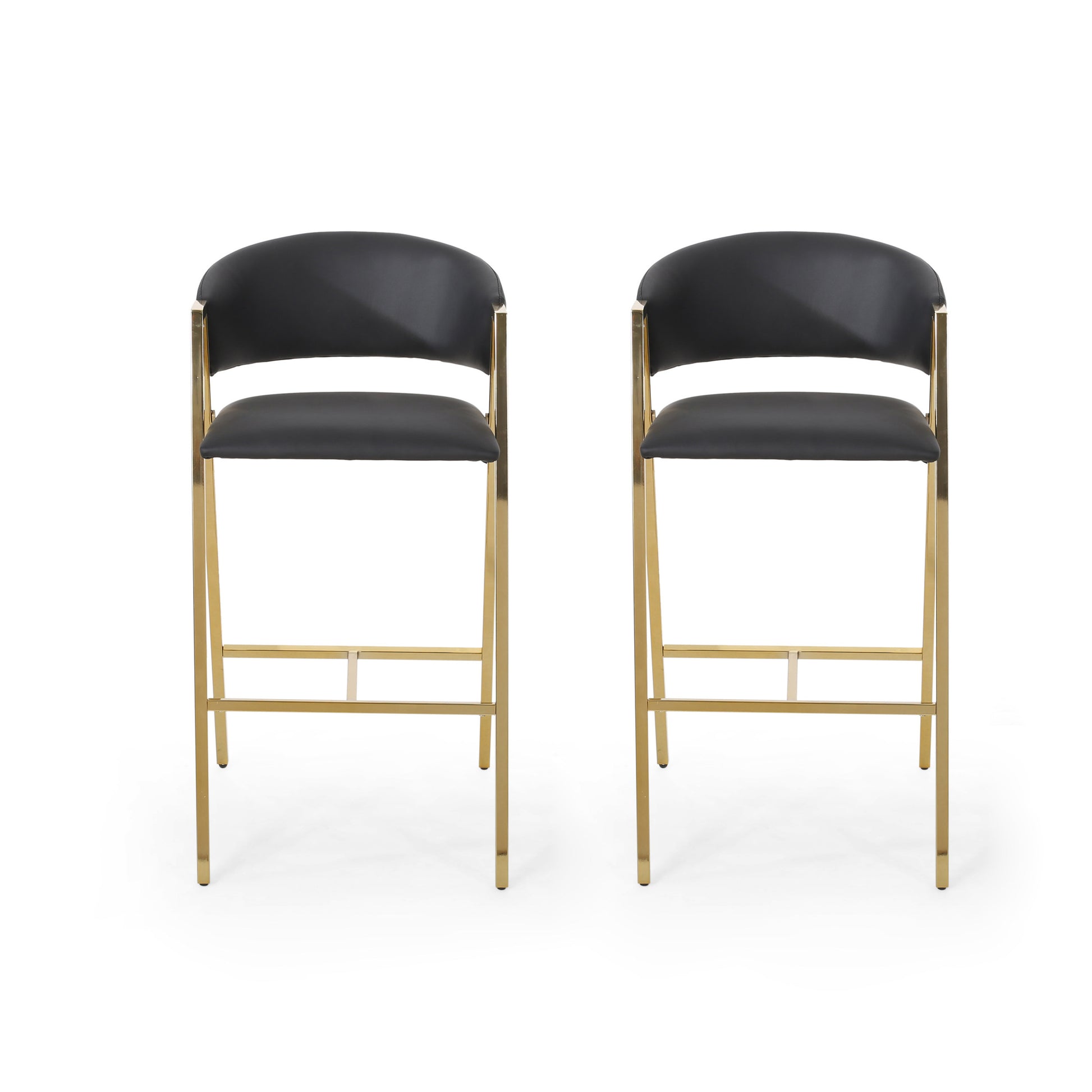 Misha Modern Black PU Leather & Gold Bar Stools Set of 2