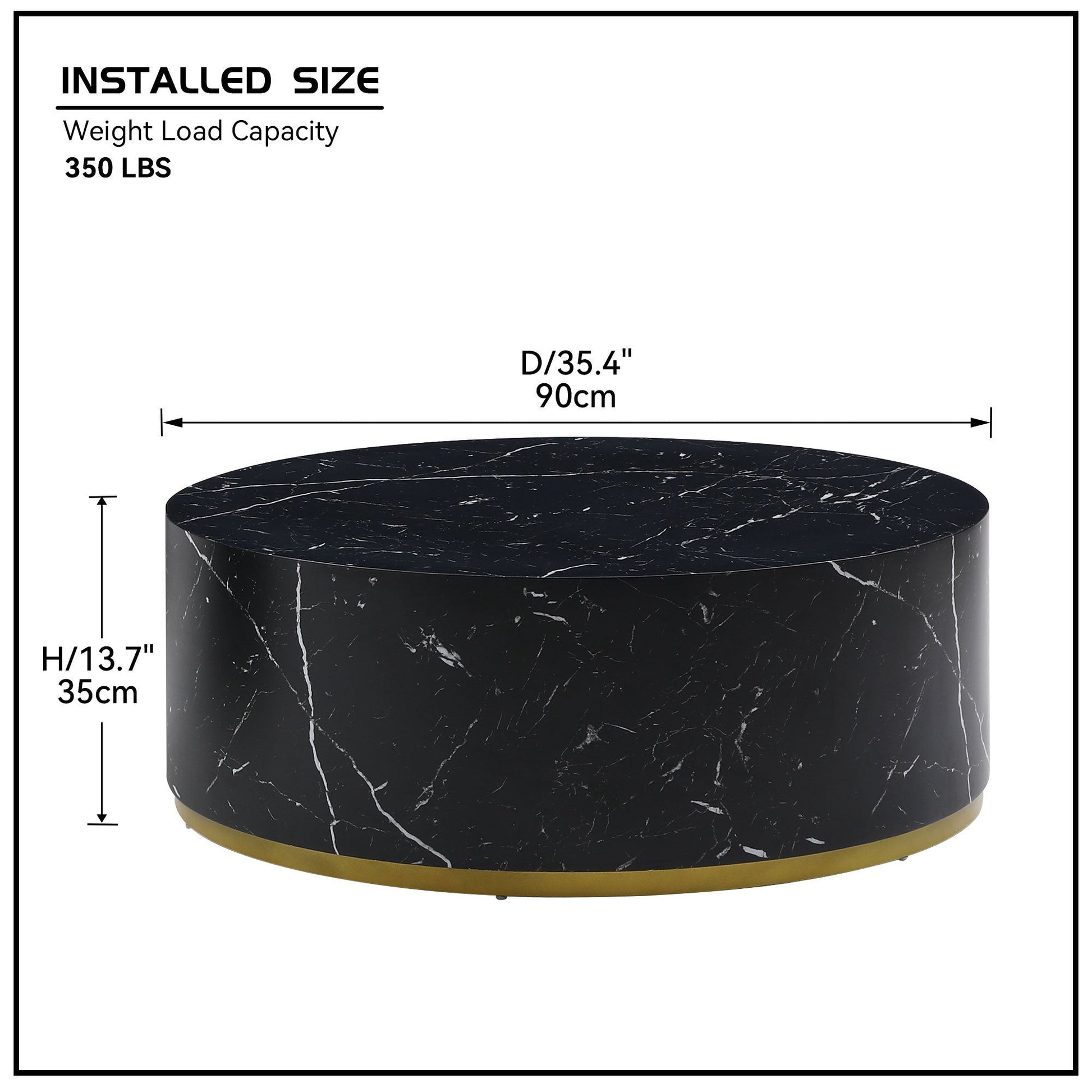 Esme Modern Round Faux Marble Coffee Table with Gold Base, Black