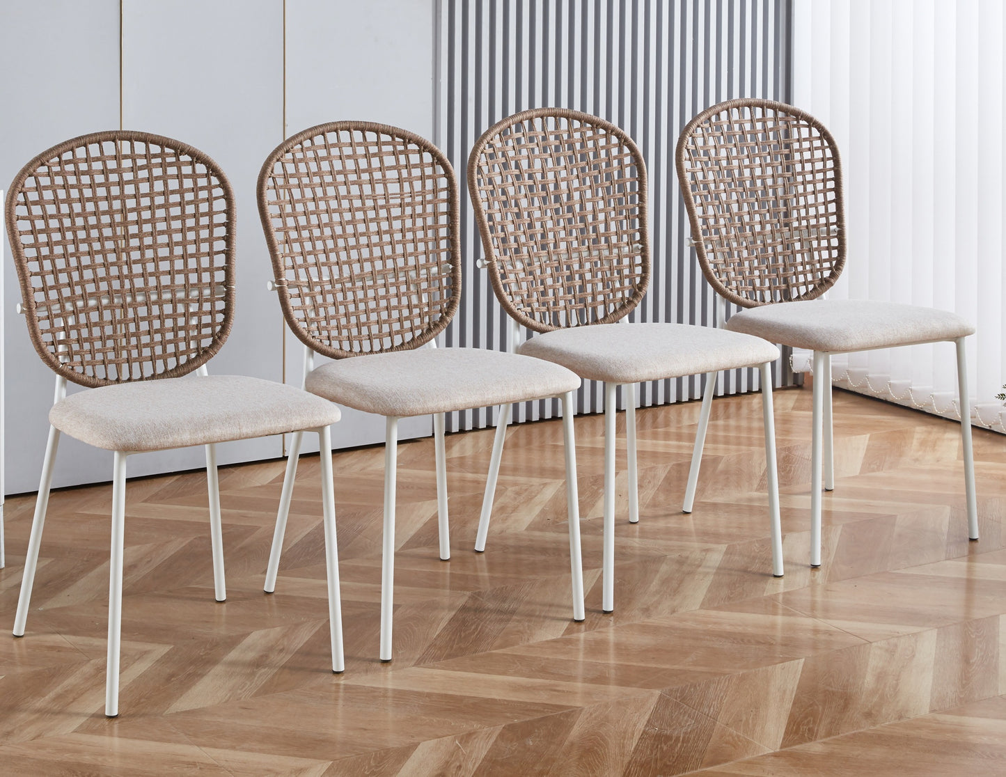 Persis Sennit Chairs with White Legs Set of 4 Beige